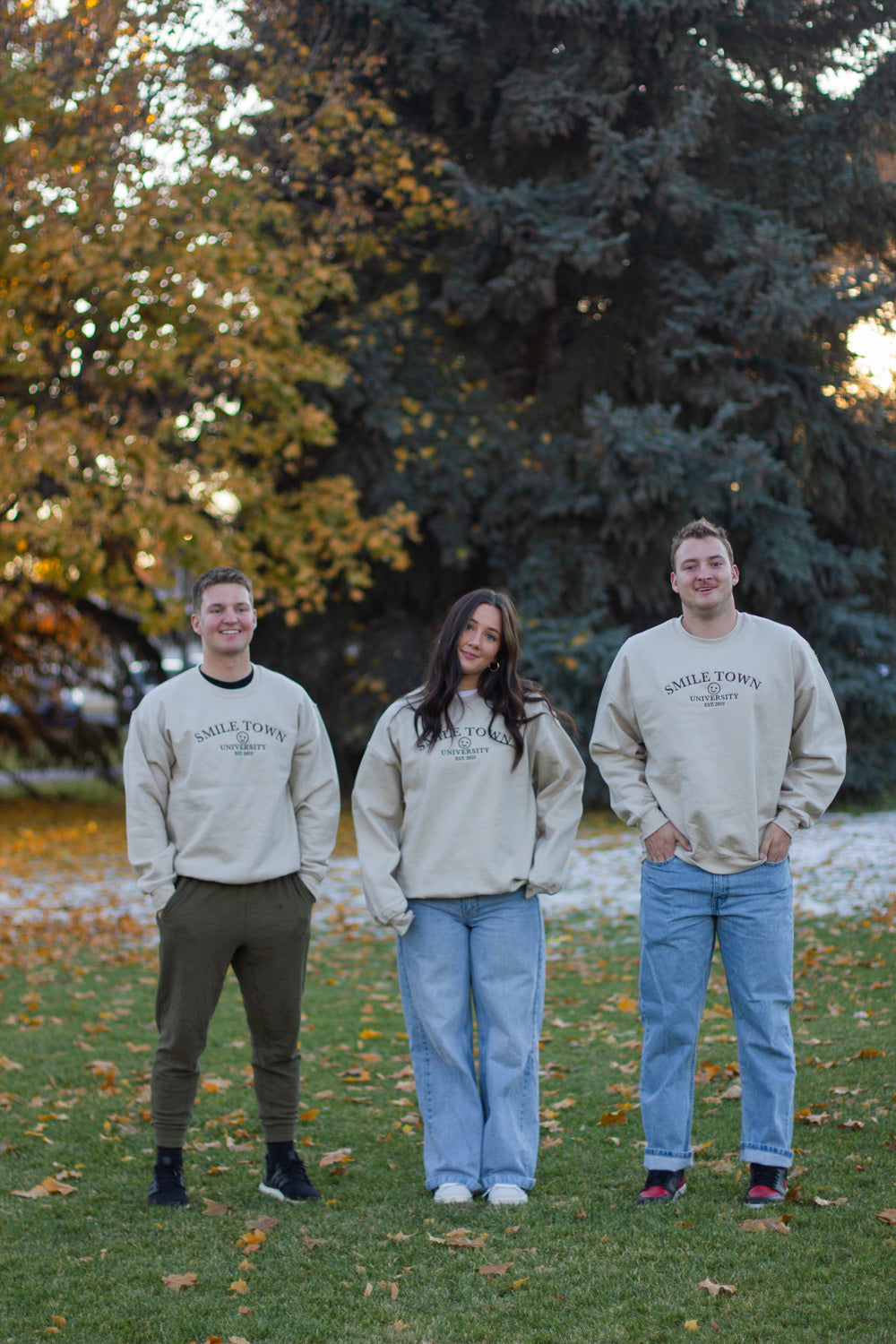 Embroidered Smile-Town Crew Neck