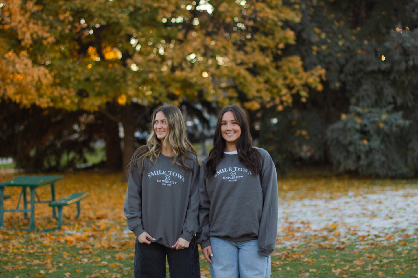 Embroidered Smile-Town Crew Neck