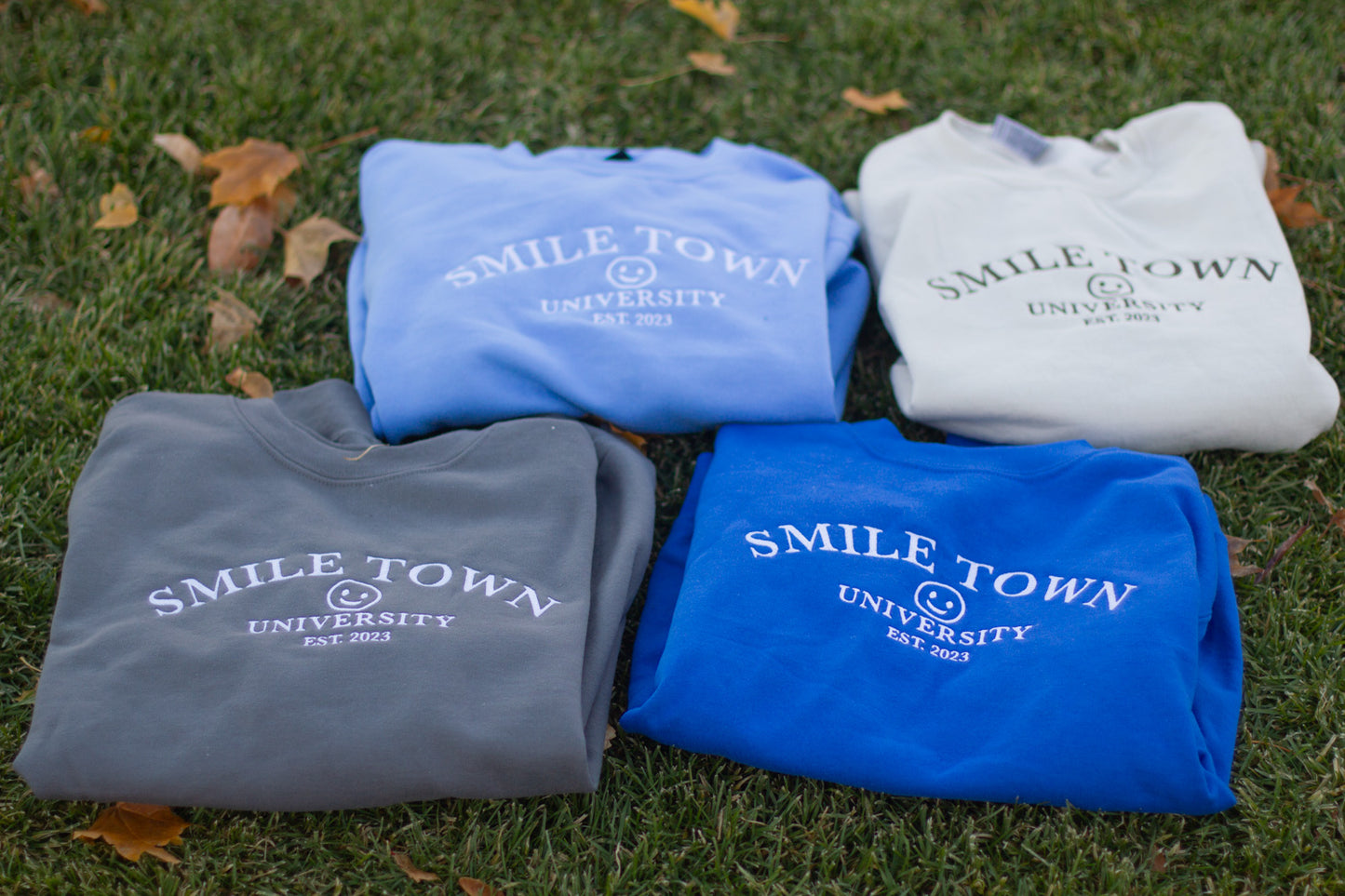 Embroidered Smile-Town Crew Neck